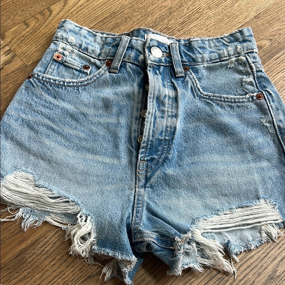Zara light blue size 0 Distressed Denim Shorts